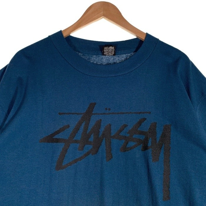 80's STUSSY ステューシー ロゴ サーフマン 半袖 Tシャツ ブルー USA製 Size XL 福生店