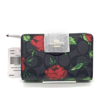 COACH コーチ CC861 シグネチャー 二つ折り財布 ブラック バラ 花 福生店