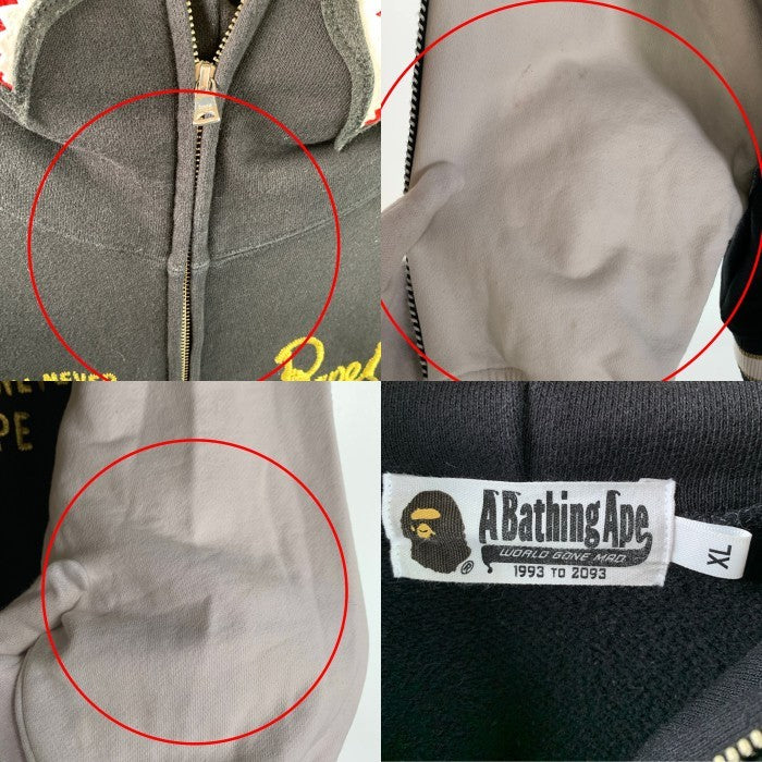 A BATHING APE ア ベイシング エイプ Souvenir Shark Zip Hoodie スーベニア シャーク ジップ パーカー フーディー ブラック ホワイト 001ZPK301308M Size XL 福生店