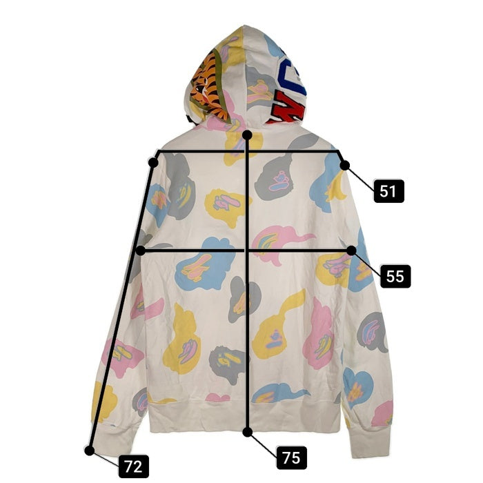 A BATHING APE アベイシングエイプ Shark Zip Hoodie シャーク フルジップアップ スウェットパーカー ホワイト マルチ 001ZPH301023X Size XL 福生店
