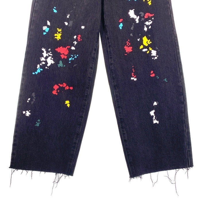 Mutimer ペンキ加工 ブラックデニム ワイドパンツ 裾カットオフ Size 32 福生店
