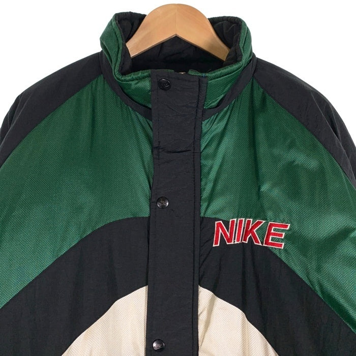 90's NIKE ナイキ Quilted Nylon Sports Jacket 中綿 ナイロンジャケット グリーン ブラック ホワイト USA製 Size XL 福生店