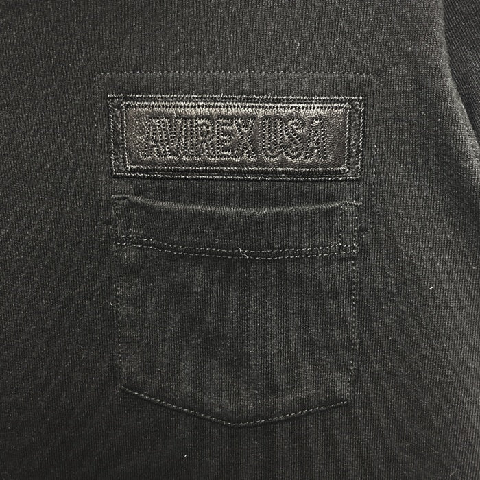 AVIREX アヴィレックス 783-5135606 50th Anniversary LEATHER PATCHED FATIGUE T-SHIRT レザーパッチ ファティーグ Tシャツ ブラック sizeF 瑞穂店