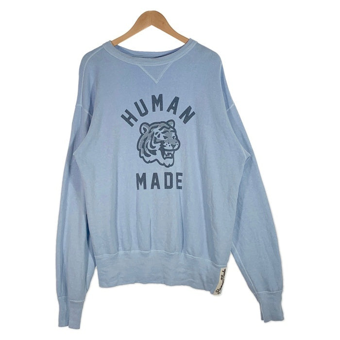 HUMAN MADE ヒューマンメイド タイガー プリント クルーネックスウェットトレーナー 前V ブルー 水色 Size L 福生店