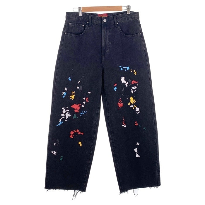 Mutimer ペンキ加工 ブラックデニム ワイドパンツ 裾カットオフ Size 32 福生店