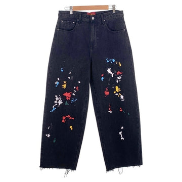 Mutimer ペンキ加工 ブラックデニム ワイドパンツ 裾カットオフ Size 32 福生店