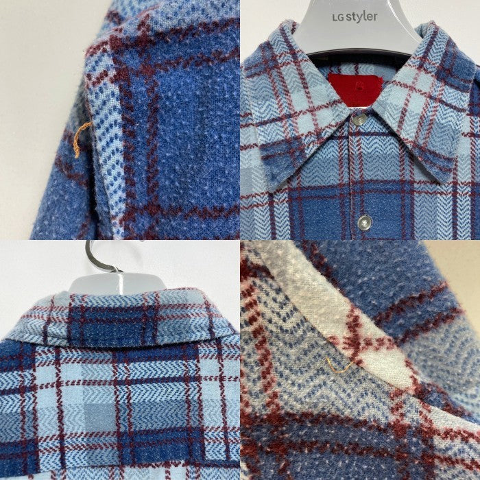 70's Sears シアーズ プリントネル チェックシャツ ブルー Size M 相当 瑞穂店