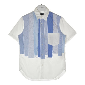 COMME des GARCONS HOMME コムデギャルソンオム HQ-B033 AD2015 ストライプパッチワーク ポケット付き 半袖シャツ ホワイト sizeXS 瑞穂店