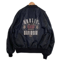 90's Harley-Davidson ハーレーダビッドソン 95周年 プリント ナイロンブルゾン リブ ブラック USA製 Size XXL 福生店