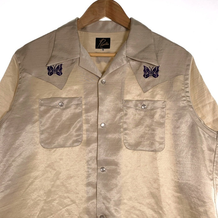 Needles ニードルズ S/S Cowboy One-Up Shirt  Poly Slub Sateen サテン 半袖 シャツ ベージュ MR254 Size M 福生店