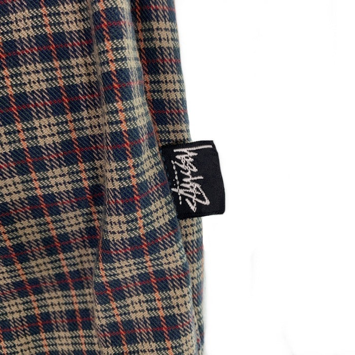 80's STUSSY ステューシー コットン チェック柄 1タックスラックス パンツ ベージュ ネイビー USA製 黒タグ Size 31 福生店