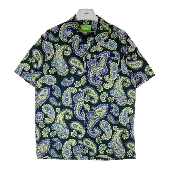 HUF ハフ ペイズリー オープンカラー 半袖シャツ ブラック×グリーン×パープル sizeM 瑞穂店
