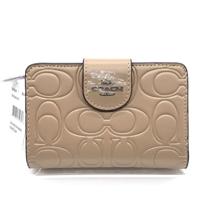 COACH コーチ CM241 ミディアム コーナー ジップ ウォレット・シグネチャー 二つ折り財布 ベージュ 福生店