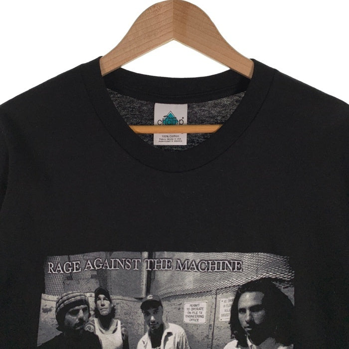 90-00's RAGE AGAINST THE MACHINE レイジアゲインストザマシーン フォトプリントTシャツ ブラック 1999コピーライト Tour Champ Size L 福生店