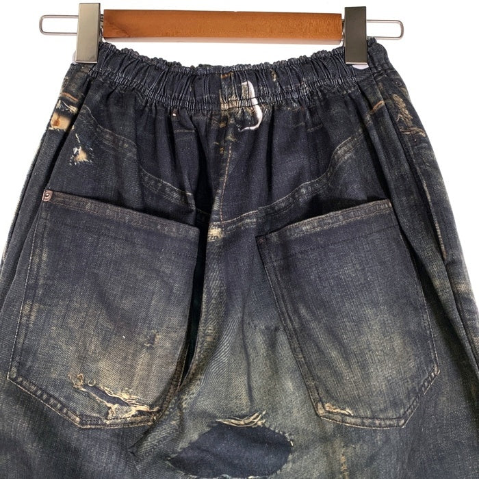 US アス Fake Vintage Denim Easy Pants フェイクヴィンテージデニム イージーパンツ 転写プリント インディゴ Size F 福生店