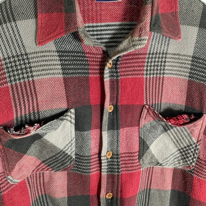80's BIG MAC ビッグマック フランネルシャツ バーガンディー グレー SIze L 福生店