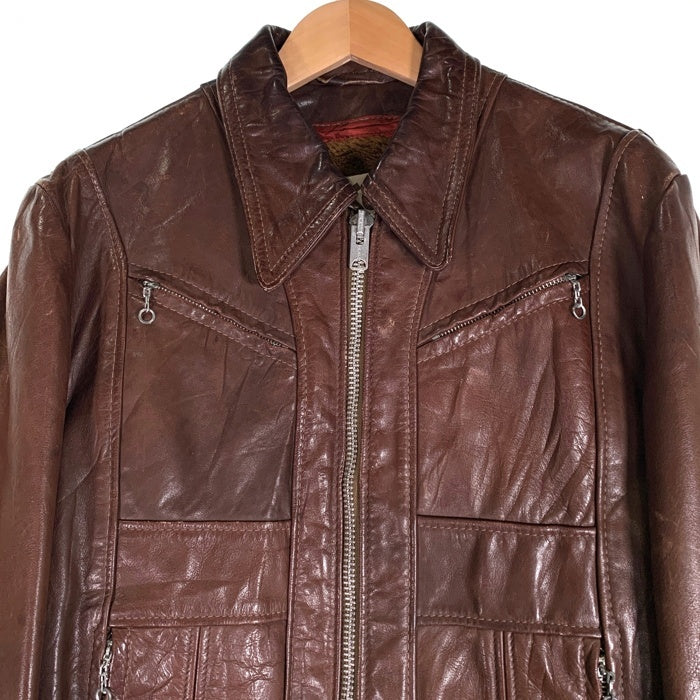 70's~ Schott ショット レザーライダースジャケット ブラウン 襟付 ボアライナー付 USA製 Size 42 福生店