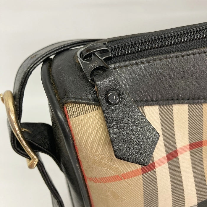 Burberry's バーバリーズ ノバチェック ロゴ透かし レザー ショルダーバッグ ブラック 瑞穂店