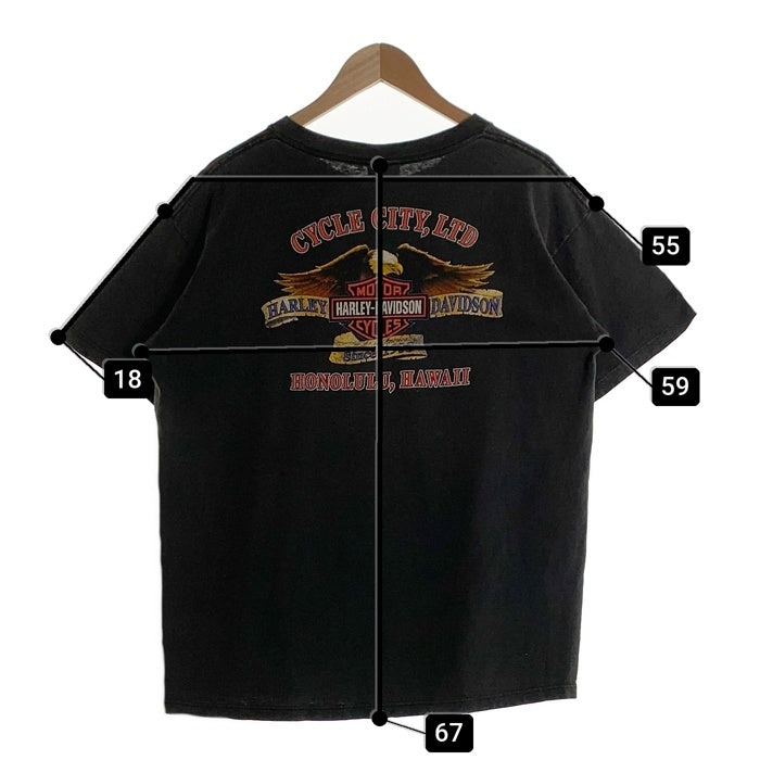 90's~ HARLEY DAVIDSON ハーレーダビッドソン バー&シールド イーグル プリントTシャツ ブラック 1999コピーライト Size XL 福生店