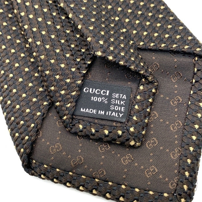 Gucci グッチ シルクネクタイ ドット ブラウン ゴールド 厚手 福生店