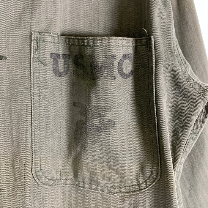 40's U.S.NAVY 米海軍 USMC (U.S.MARINE CORPS) P-41 HBT ヘリンボーンツイル カバーオールジャケット オリーブ Size S～M相当 福生店
