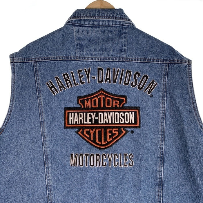 HARLEY DAVIDSON ハーレーダビッドソン BAR & SHIELD LOGO DENIM VEST デニムベスト ワッペン 刺繡 ライトブルー Size XL 福生店