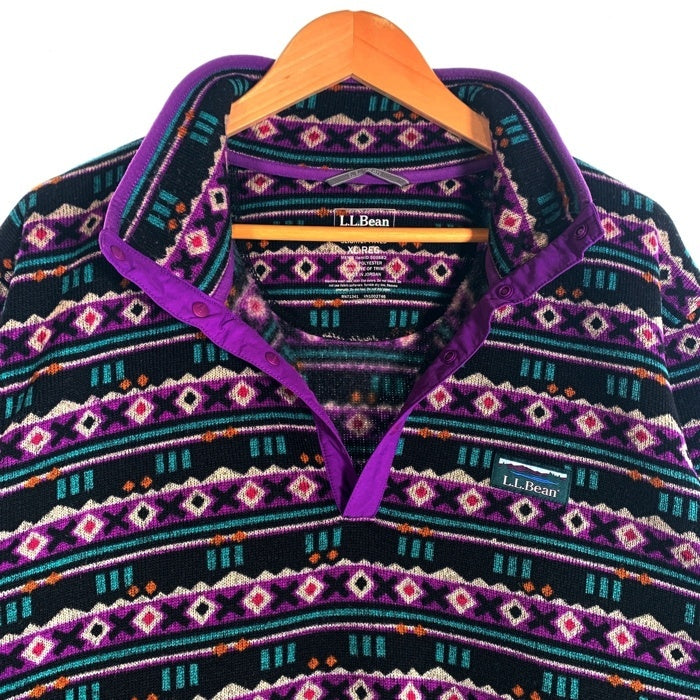 L.L.Bean エルエルビーン Sweater Fleece Pullover セーターフリースプルオーバー ジャケット ニット スナップ ブラック パープル Size XL-R 福生店