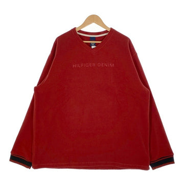 TOMMY JEANS トミージーンズ Vネック フリースプルオーバー トレーナー レッド Size XXL 福生店