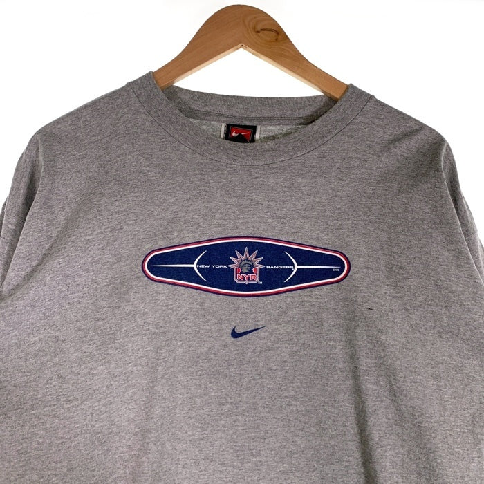90's 00's NIKE ナイキ Newyork Rangers ニューヨーク レンジャース ロンT ロングスリーブ Tシャツ 長袖 Tシャツ グレー メキシコ製 Size L 福生店