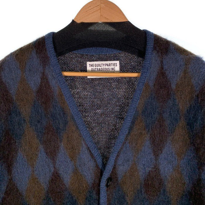 WACKO MARIA ワコマリア 21AW DIAMOND MOHAIR CARDIGAN アーガイル モヘアカーディガン ブルー Size M 福生店