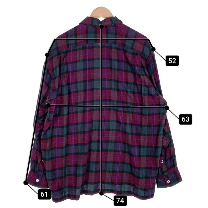 80's STUSSY ステューシー コットン オープンカラーフランネルチェックシャツ 長袖 パープル グリーン USA製 黒タグ Size M 福生店