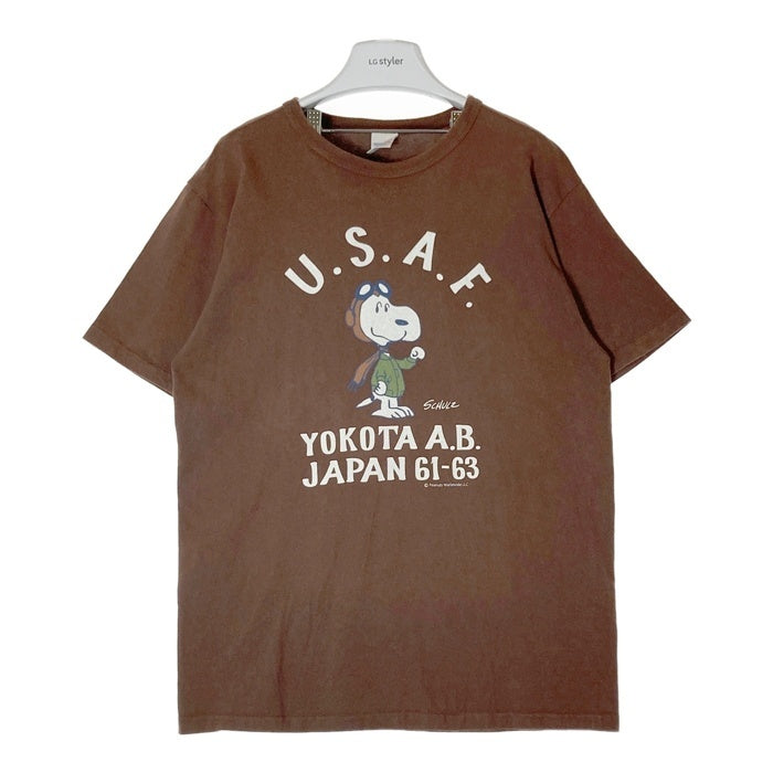 BUZZ RICKSON'S バズリクソンズ SNOOPY スヌーピー 横田基地 限定 USA製 Tシャツ ブラウン sizeXL 瑞穂店