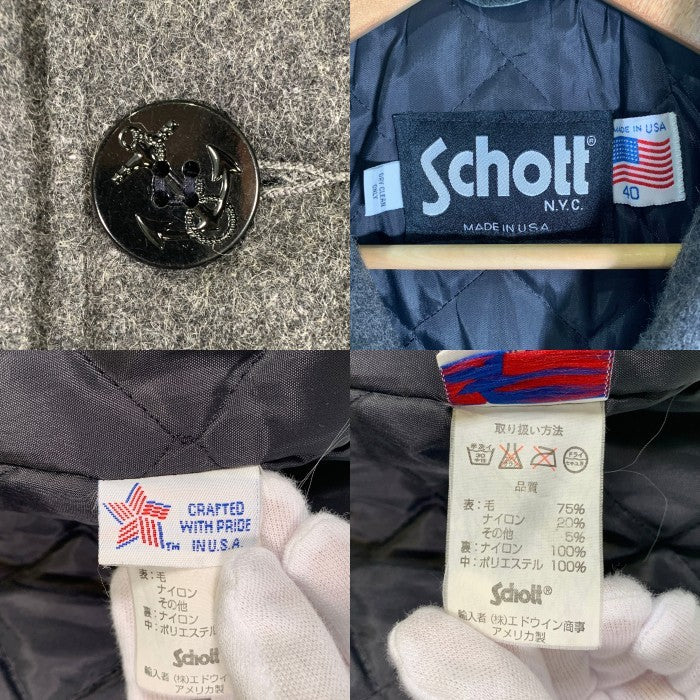 Schott ショット シングル ウール ピーコート 裏キルティング グレー Size 40 福生店
