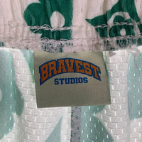BRAVEST STUDIOS ブレイベストスタジオ フラワープリント メッシュ ショートパンツ ホワイト グリーン Size L 福生店