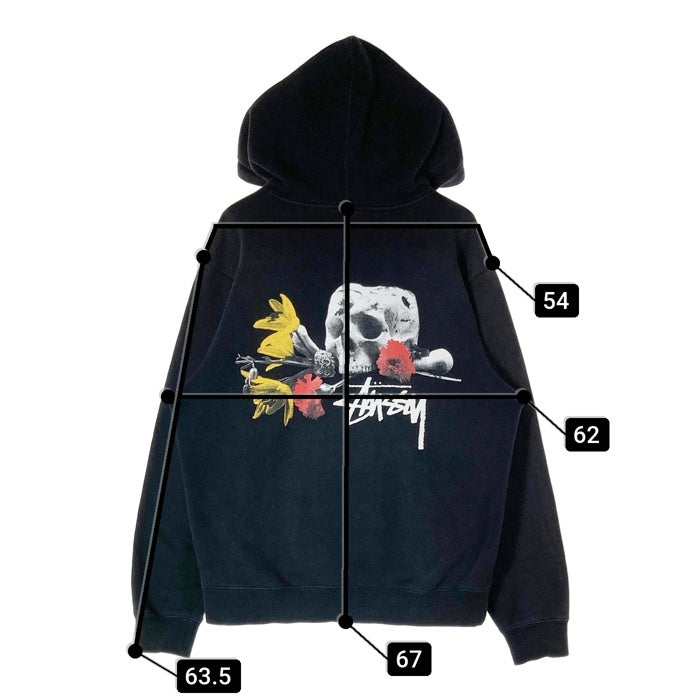 STUSSY ステューシー スカル 薔薇 バラ パーカー ブラック sizeM 瑞穂店