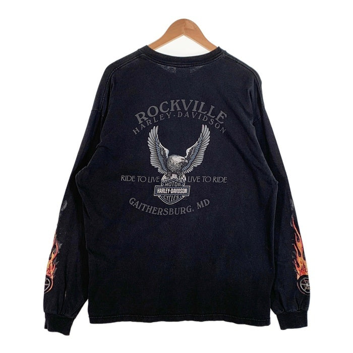 HARLEY-DAVIDSON ハーレーダビッドソン プリント ロングスリーブ ポケットTシャツ ブラック Size XL 福生店