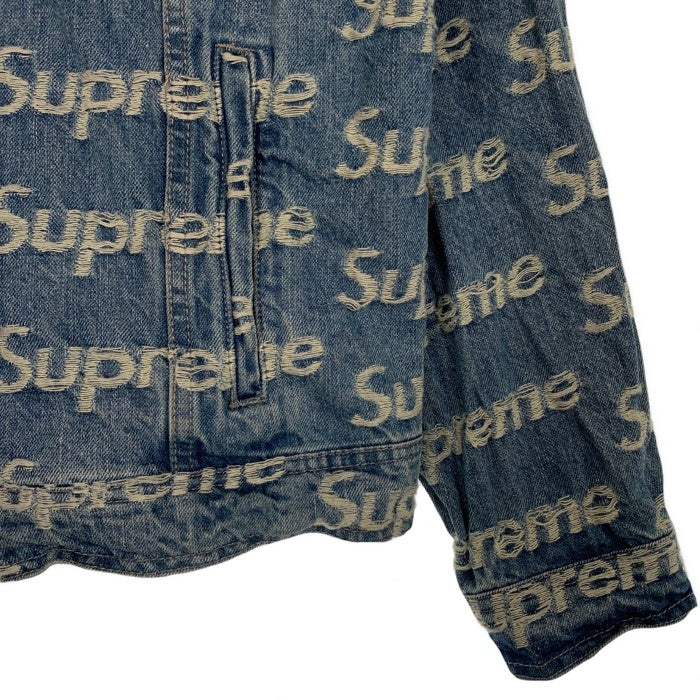 SUPREME シュプリーム 21SS Frayed Logos Denim Trucker Jacket フレイドロゴ デニムトラッカージャケット インディゴ Size L 福生店