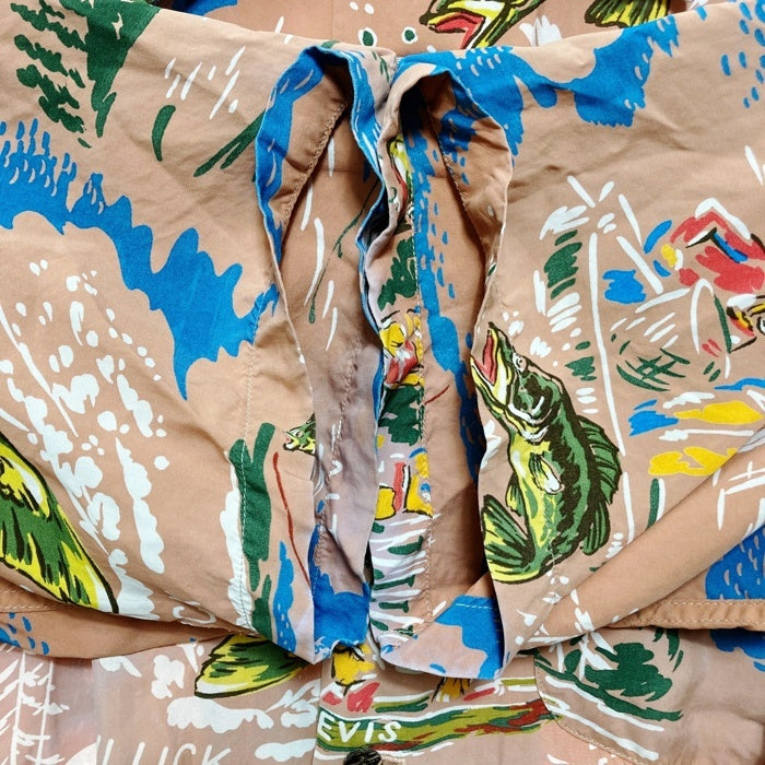 EVISU エヴィス レーヨン アロハシャツ ハワイアン ブラックバス ピンク Size 40 瑞穂店