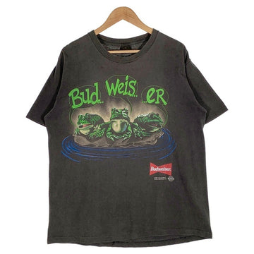 90's Budweiser バドワイザー YOUR PAD OR MINE? スリーフロッグス プリントTシャツ フェードブラック Changes USA製 1995コピーライト Size XL 福生店