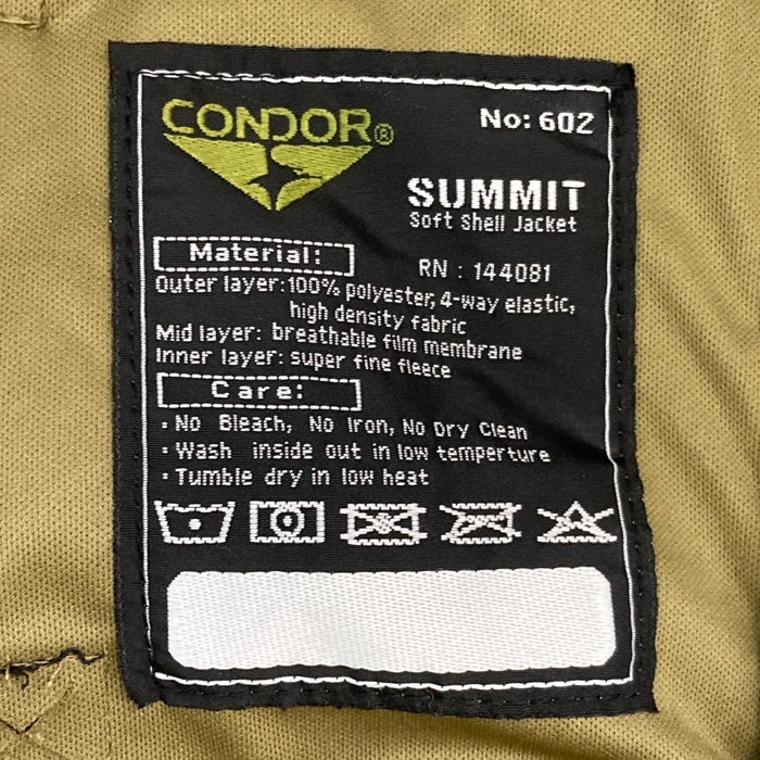CONDOR コンドル SUMMIT 602 ソフトシェルジャケット タン sizeS 瑞穂店