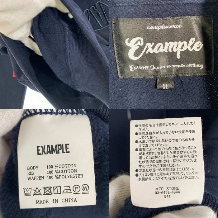 EXAMPLE エグザンプル ROUND LOGO HOODIE ラウンドロゴ フーディー パーカー フード刺繡 ネイビー Size XL 福生店