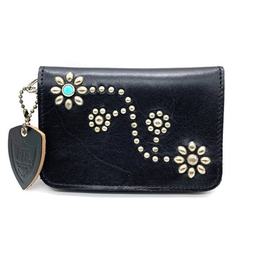 HTC エイチティーシー フラワースタッズ ミディアムウォレット レザー 財布 ブラック 福生店