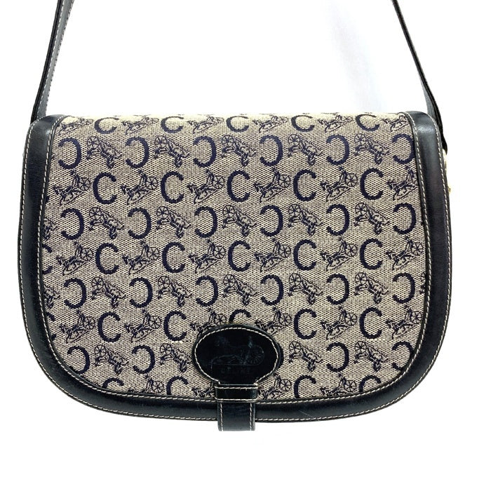 CELINE セリーヌ OLD 馬車柄 ジャガード ショルダーバッグ ヴィンテージ ネイビー 瑞穂店