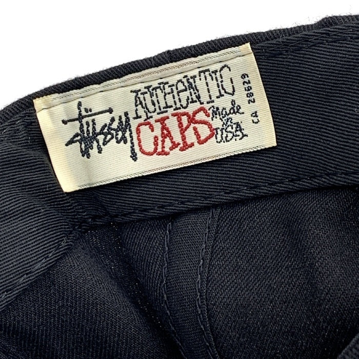 90's STUSSY ステューシー CAPS Sロゴ刺繡 6パネルキャップ ブラック スナップバック USA製 白タグ オールド 福生店