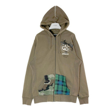 STUSSY ステューシー カモフラ チェック 89 Spell Out Big Logo パーカー カーキ sizeL 瑞穂店