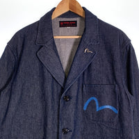 EVISU エヴィス Hidehiko Yamane 刺し子 3B テーラードジャケット インディゴ エルボーパッチ カモメピンズ付 青ペンキ Size 42 福生店