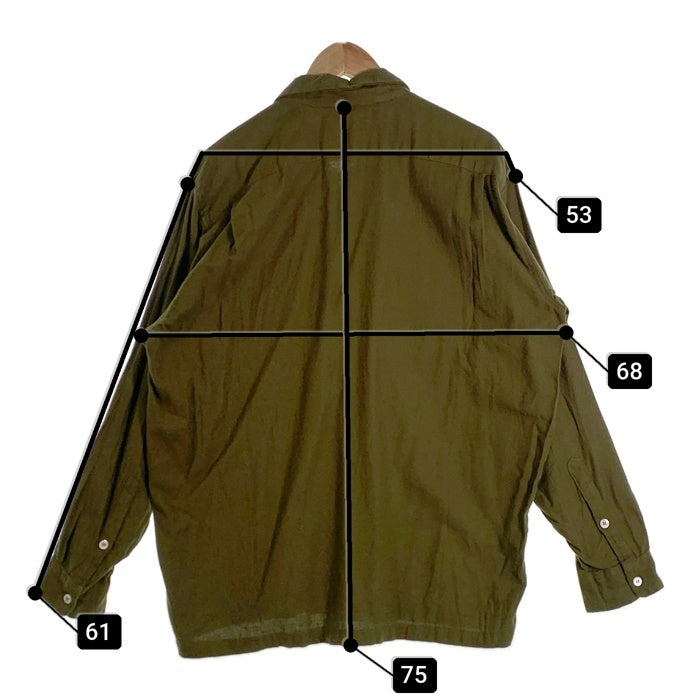 80's STUSSY ステューシー コットン オープンカラーフランネルシャツ 長袖 プレーン オリーブグリーン USA製 黒タグ Size M 福生店