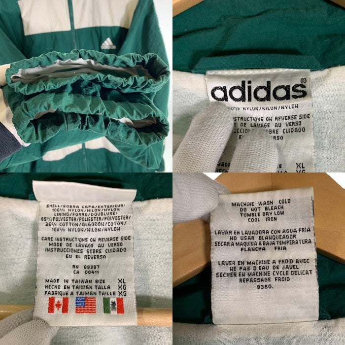80-90’s adidas アディダス ナイロン ジップアップジャケット ボーダー グリーン ホワイト Size XL 福生店