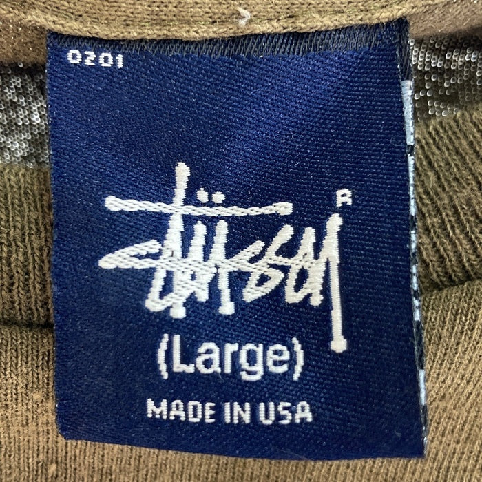 STUSSY ステューシー USA製 紺タグ グラデーション ショーンフォント Tシャツ カーキ sizeL 瑞穂店