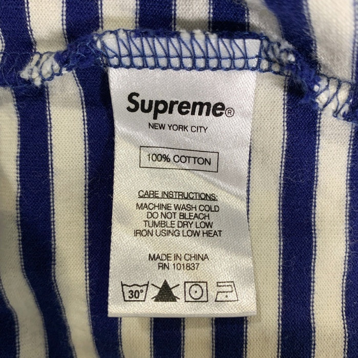 SUPREME シュプリーム 15AW Striped Logo L/S Top ストライプドロゴ ロングスリーブTシャツ ブルー ホワイト ボーダー Size L 福生店